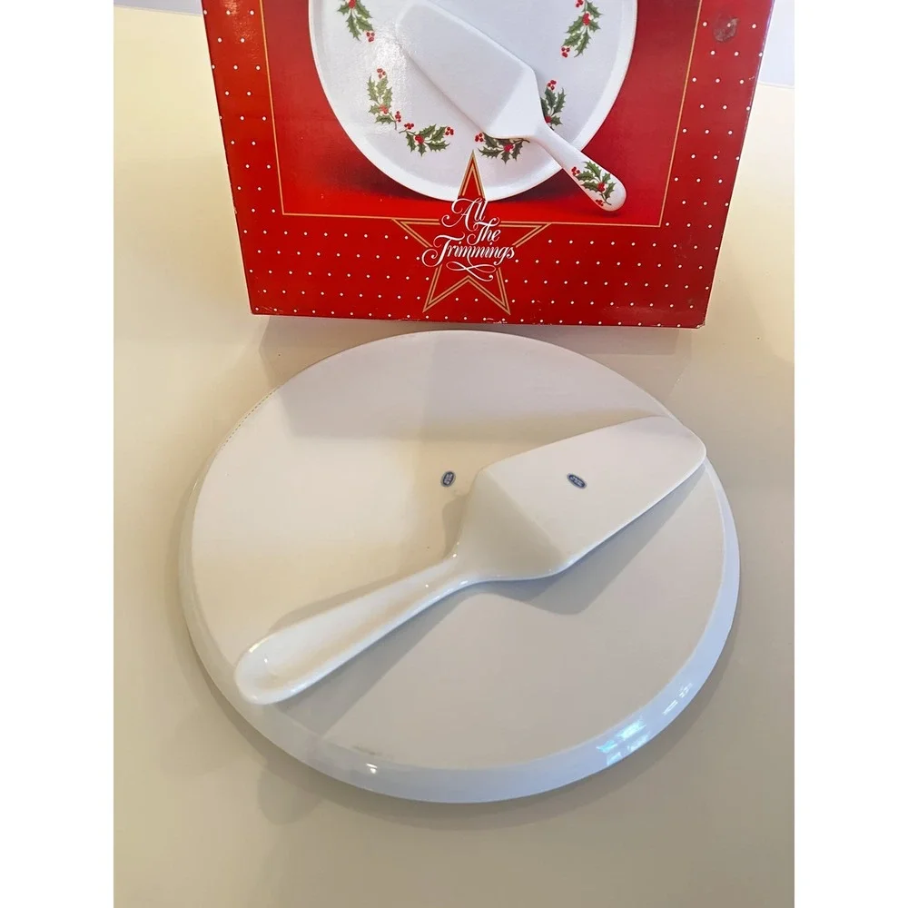 VTG 1970s Rare! Christmas Japan Holly Berries Porcelain Ware Cake Plate w Server